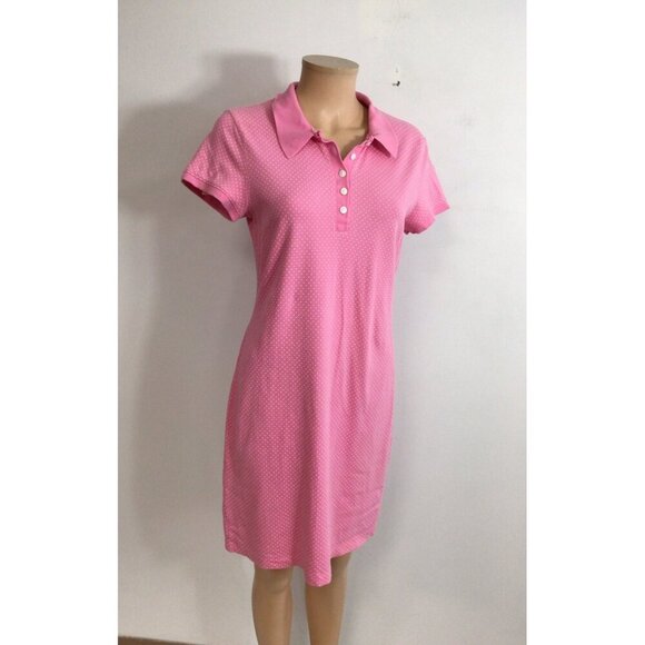 LL Bean Polo Dress Pink Polka Dot Womens Small - Picture 1 of 8